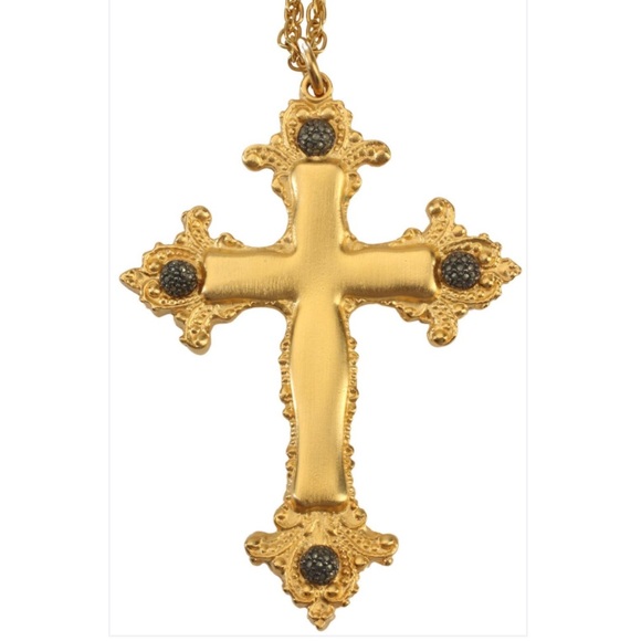 JJ Jonette Jewelry - Vintage JJ Jonette gold toned signed cross necklace